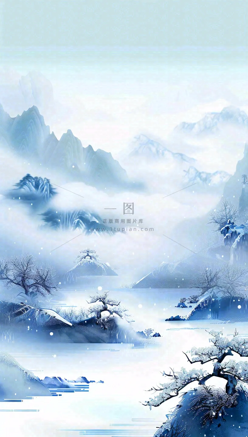 冬天白雪覆盖寒冷唯美雪景大寒插画背景