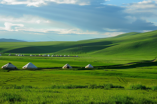 春天草甸草地山坡摄影图
