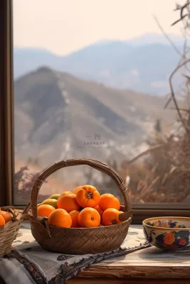 简约水果秋季田园山脉节气海报背景