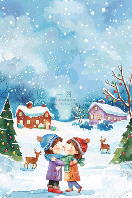 冬天白雪覆盖寒冷唯美雪景大寒插画背景