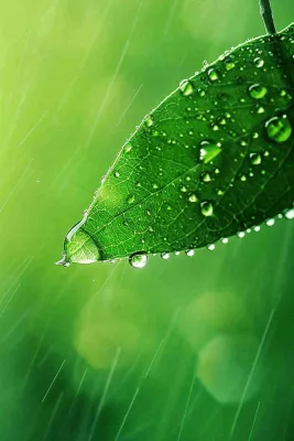 春天绿色叶子是的雨滴露珠雨水谷雨春分摄影图