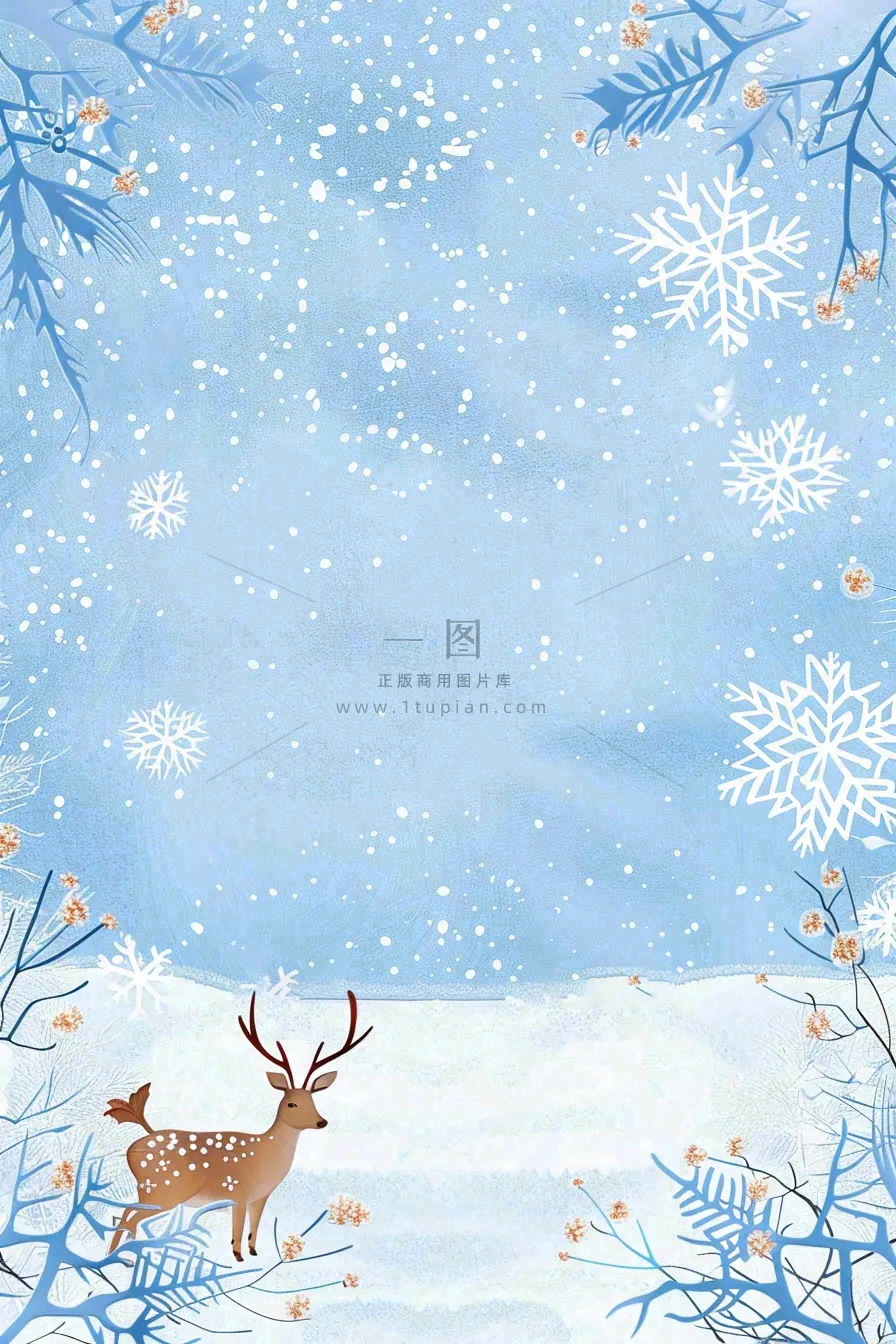 冬天白雪雪花世界麋鹿寒冷立冬冬至大雪小雪圣诞插画背景