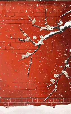 红色宫墙高处梅花枝条小雪大雪冬至古风中国风插画背景 红色宫墙高处梅花枝条小雪大雪冬至古风中国风插画背景