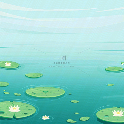 中国风夏日荷塘池白色荷花盛开手绘插画,立夏夏至大暑小暑 中国风夏日荷塘池白色荷花盛开手绘插画,立夏夏至大暑小暑