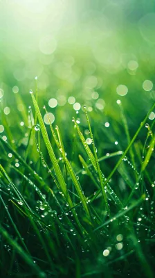 春天草地雨水雨露露珠绿草清新，谷雨雨水惊蛰白露摄影图