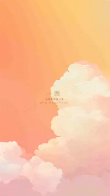 橙色渐变落日天空白云简约扁平手绘背景 橙色渐变落日天空白云简约扁平手绘背景