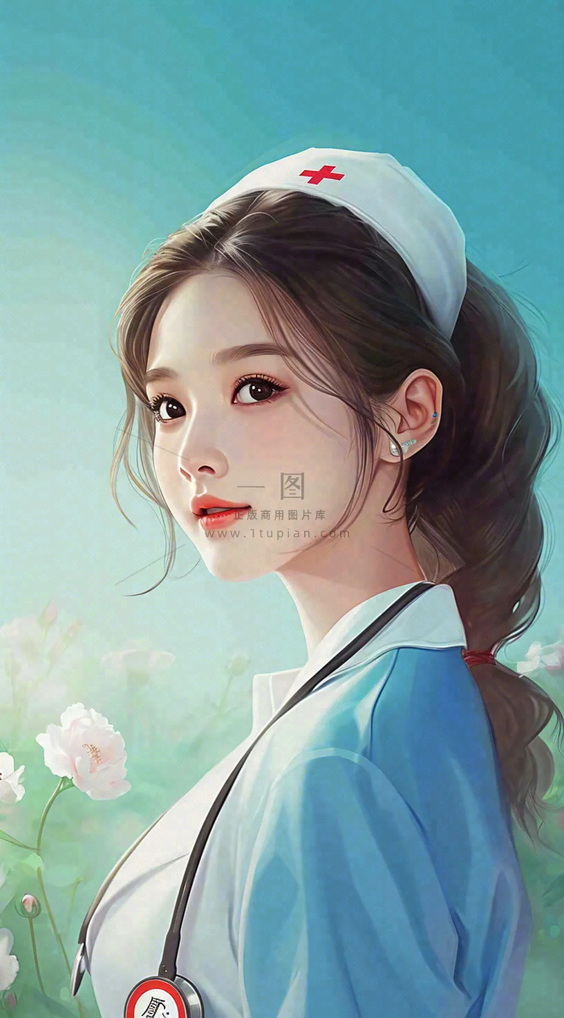 简约天空花草温馨护士医生枝叶插画