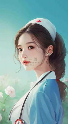 简约天空花草温馨护士医生枝叶插画 简约天空花草温馨护士医生枝叶插画