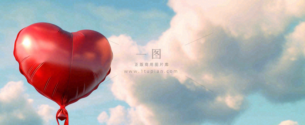 蓝天白云红色爱心气球情人节浪漫爱情摄影图