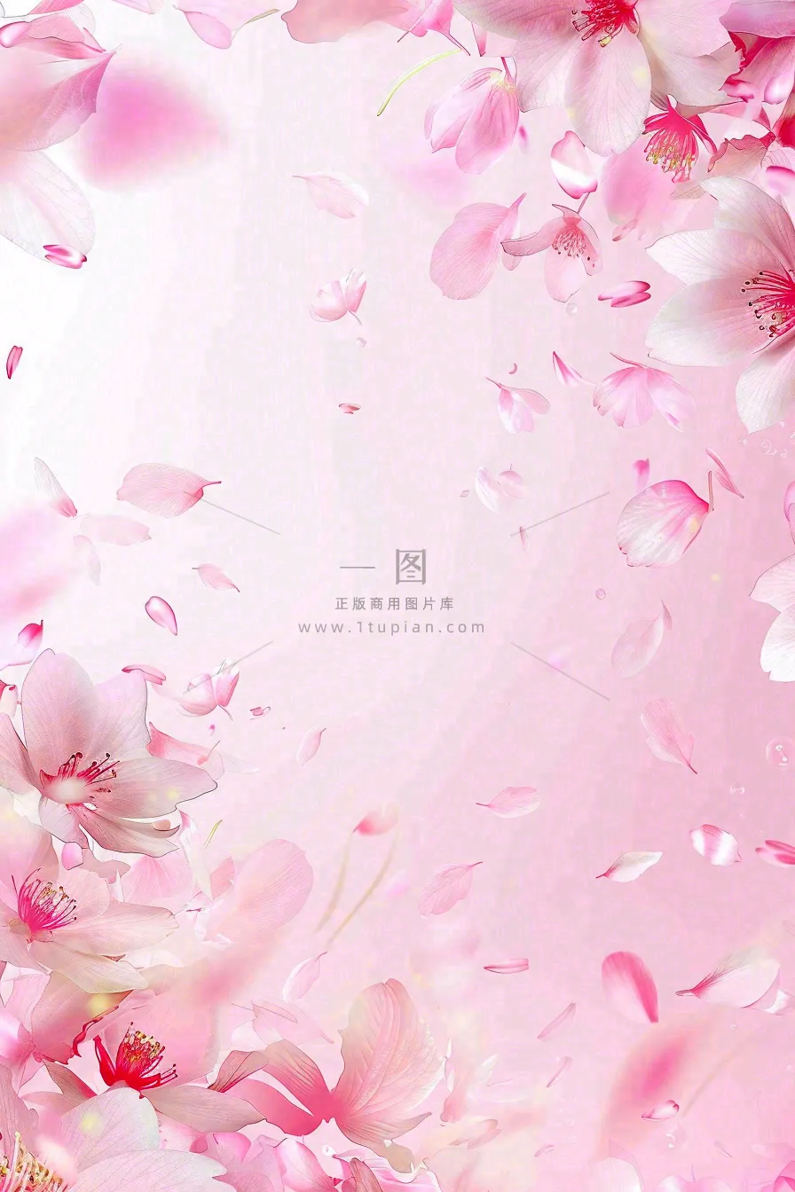 粉色樱花桃花花瓣飘落唯美浪漫春天春分情人七夕背景