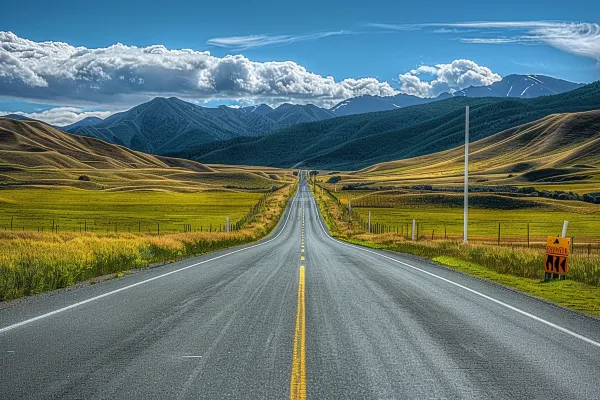 高原草地公路高山白云摄影图