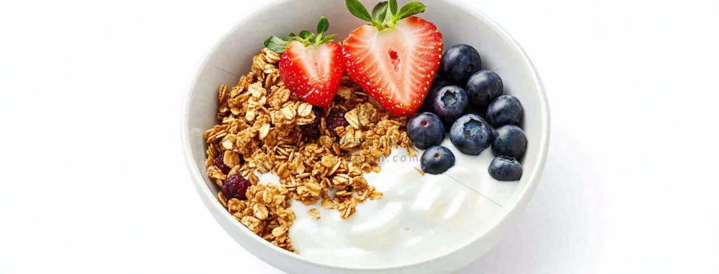 水果燕麦酸奶草莓蓝莓食物饮品摄影图