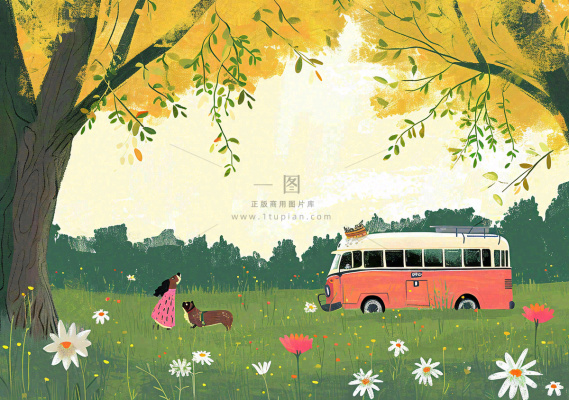 清新可爱春日郊游旅行房车粉绿蜡笔插画手绘草坪,惊蛰春分 清新可爱春日郊游旅行房车粉绿蜡笔插画手绘草坪,惊蛰春分