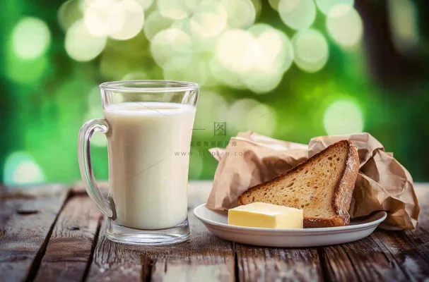 营养美味早餐面包吐司牛奶摄影图