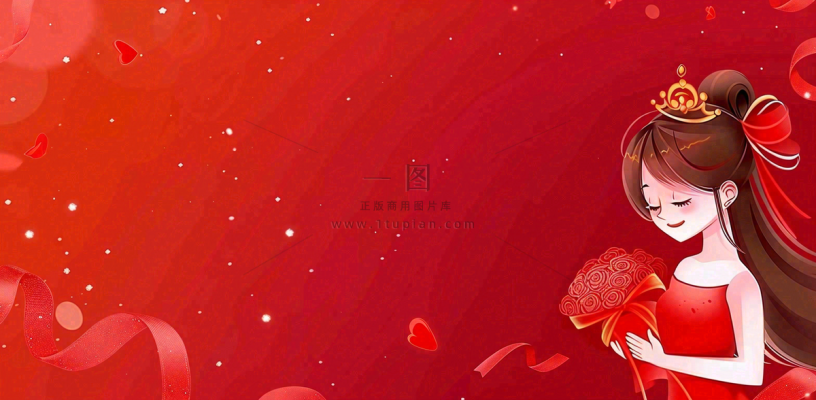 红色鲜花花束女生节女神妇女节情人节插画背景