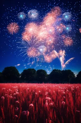 烟花五颜六色的烟花庆典新年节日暮色的天空背景摄影图