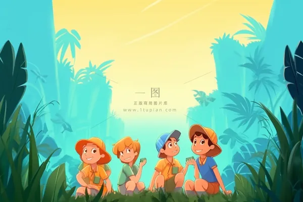 卡通儿童森林探险玩耍背景 卡通儿童森林探险玩耍背景