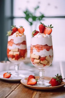 草莓水果奶昔饼干酸奶下午茶摄影图