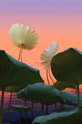 傍晚荷叶河边意境背景