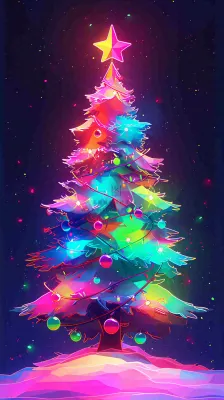 色彩缤纷圣诞树，暗黑彩色树，灯光闪耀