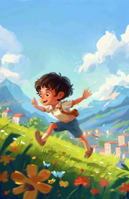 遨游大自然草坪的孩子快乐儿童节卡通插画背景 遨游大自然草坪的孩子快乐儿童节卡通插画背景