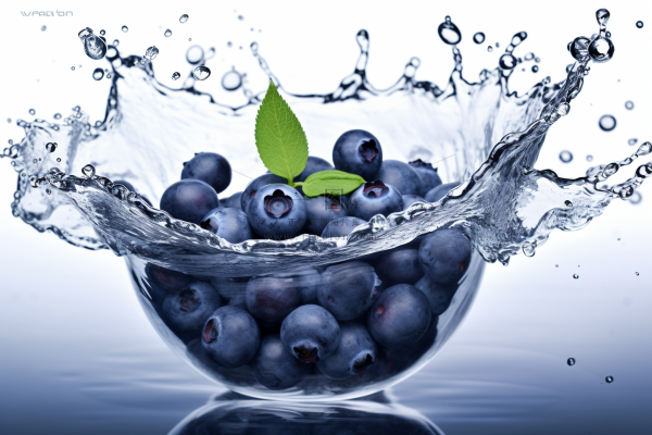 清洗蓝莓掉落水中水花四溅摄影图