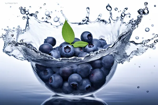 清洗蓝莓掉落水中水花四溅摄影图