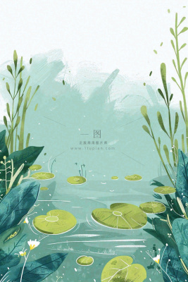 夏日池塘荷花睡莲水塘立夏小暑大暑处暑插画背景 夏日池塘荷花睡莲水塘立夏小暑大暑处暑插画背景