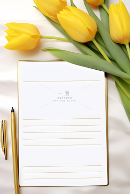 康乃馨黄色纸张笔唯美背景