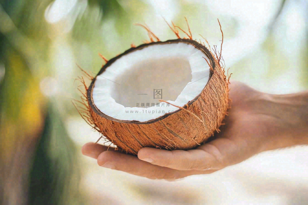 手捧椰子椰肉水果热带摄影图