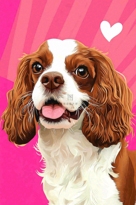 萌宠宠物小狗可爱玫红色插画背景