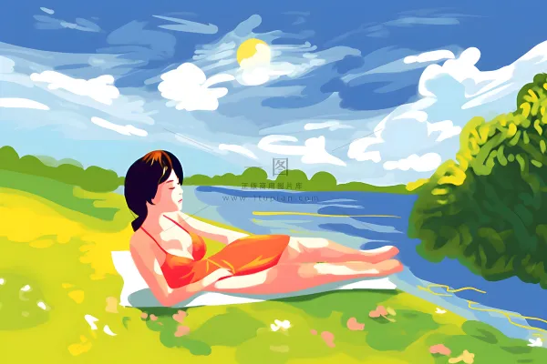 夏日人物水果树荫乘凉插画素材背景 夏日人物水果树荫乘凉插画素材背景