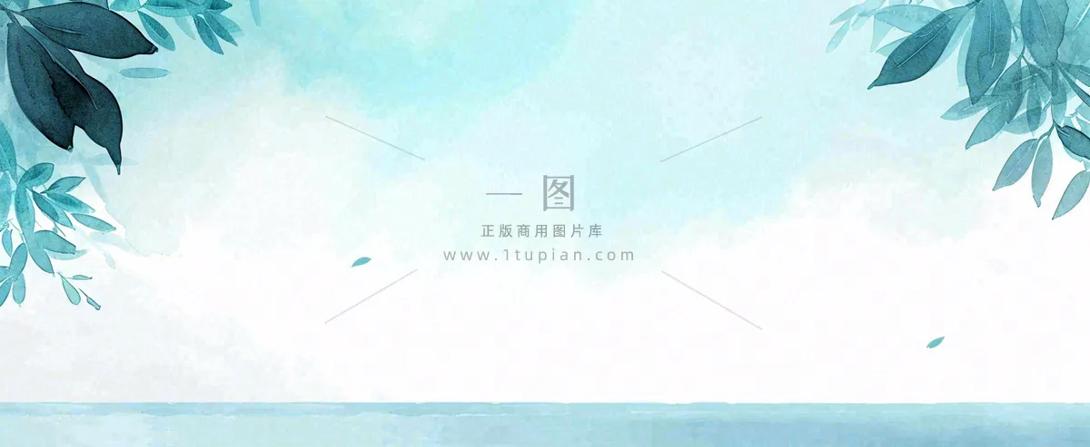 夏天海面清新绿植简约插画，夏至春分谷雨