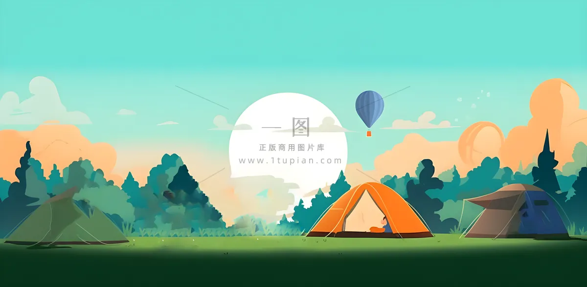 户外野外森林草原露营人们卡通插画背景