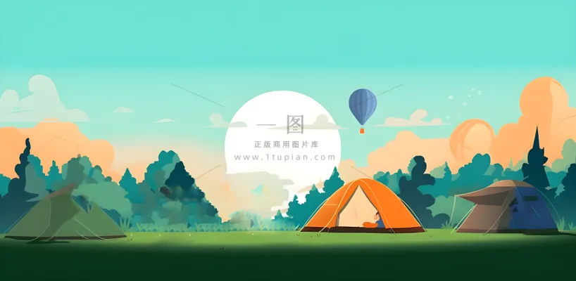 户外野外森林草原露营人们卡通插画背景 户外野外森林草原露营人们卡通插画背景