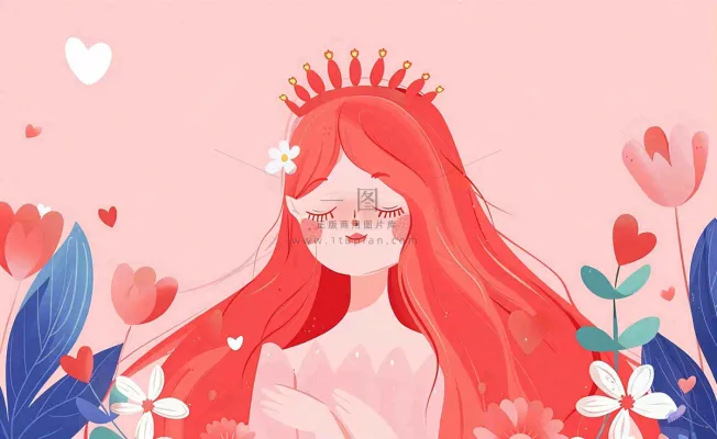 粉色鲜花女生节妇女节浪漫唯美插画背景