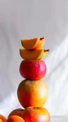 水果柿子苹果番茄芒果光影摄影，简约白色