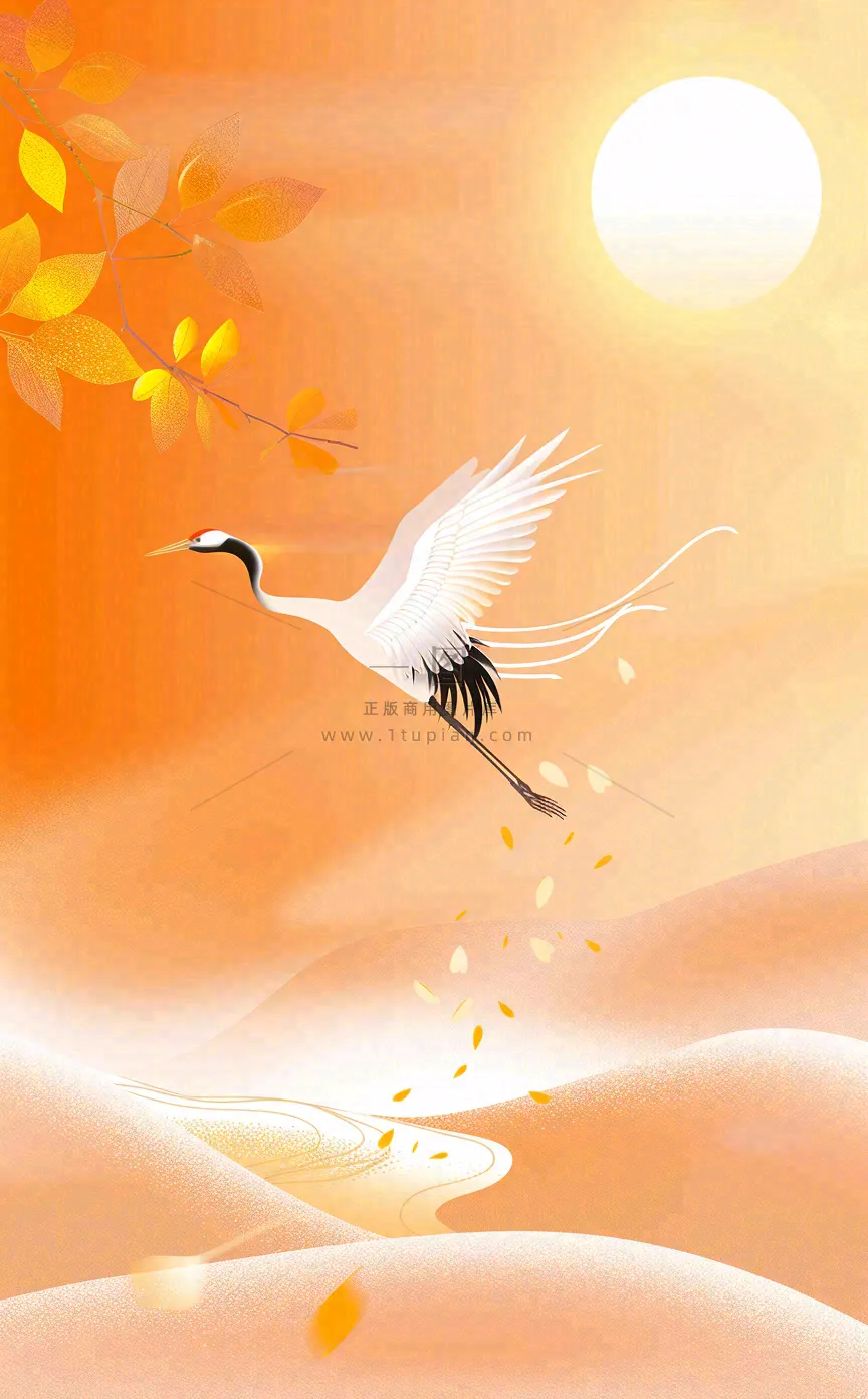秋天白鹭齐飞黄了树叶重阳节立秋白鹭秋分插画背景