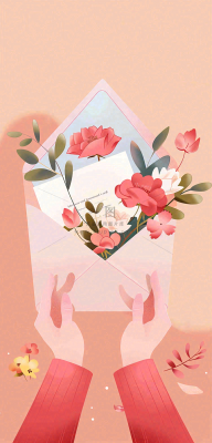 母亲节鲜花花束信封康乃馨粉色插画背景