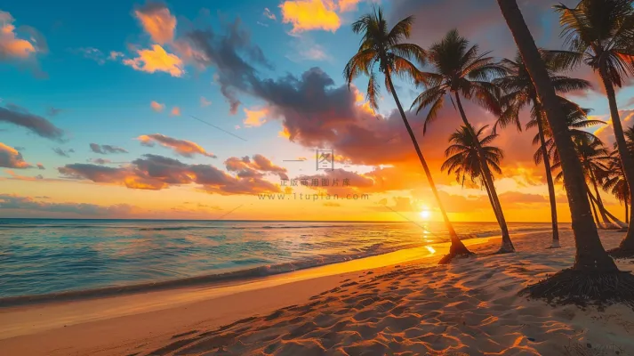 落日海洋沙滩夕阳晚霞摄影图 