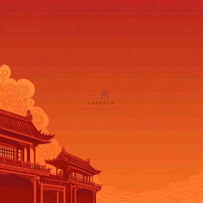 红色渐变国风建筑剪影，中国风简约