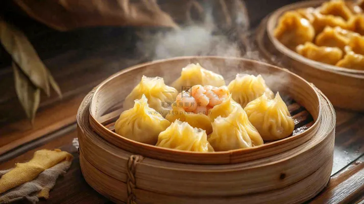 虾仁烧麦早点早餐美食摄影图