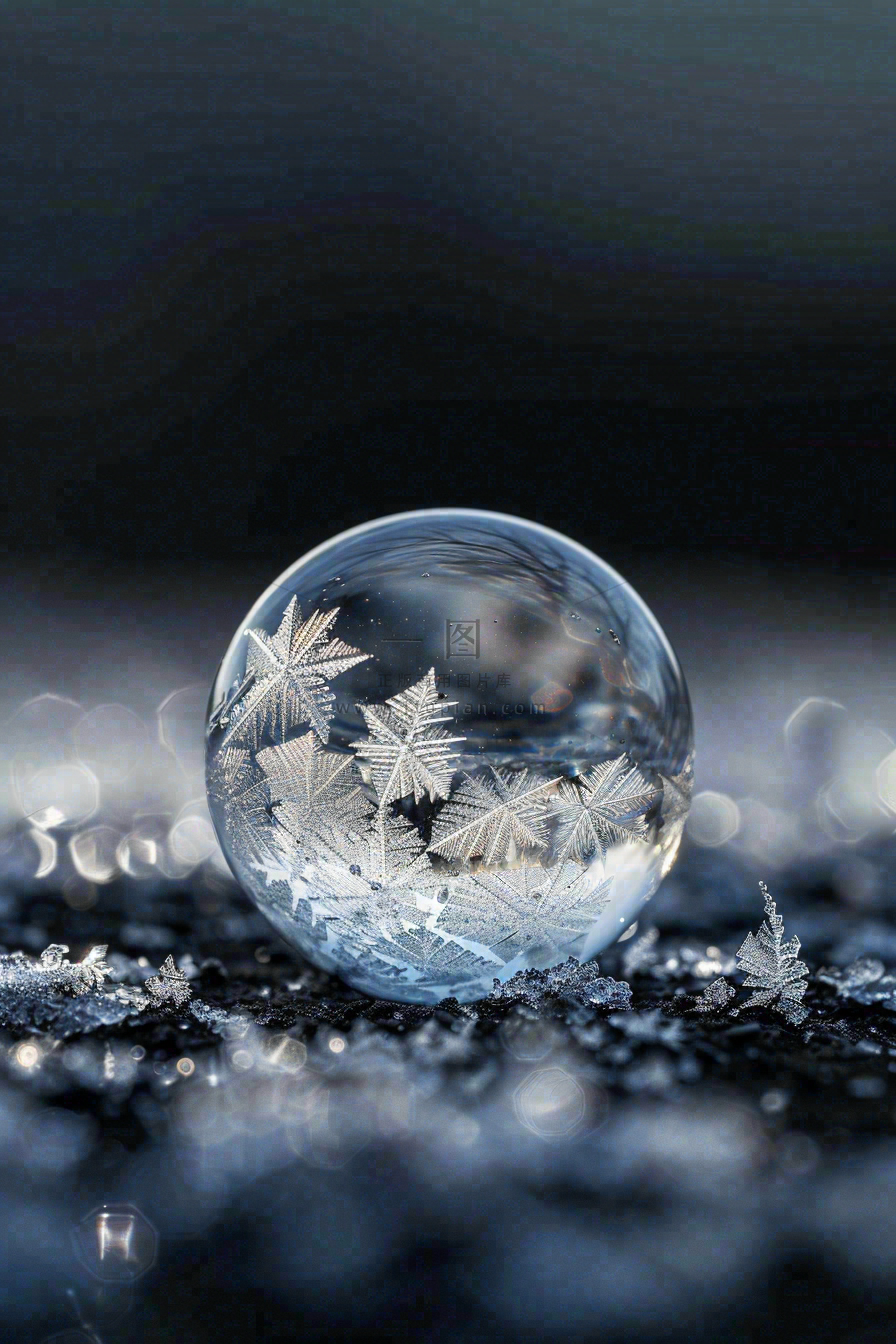 冬天结霜结冰的雪花霜降立冬摄影图