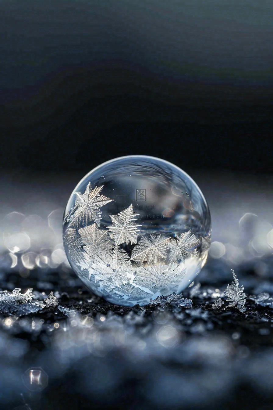 冬天结霜结冰的雪花霜降立冬摄影图