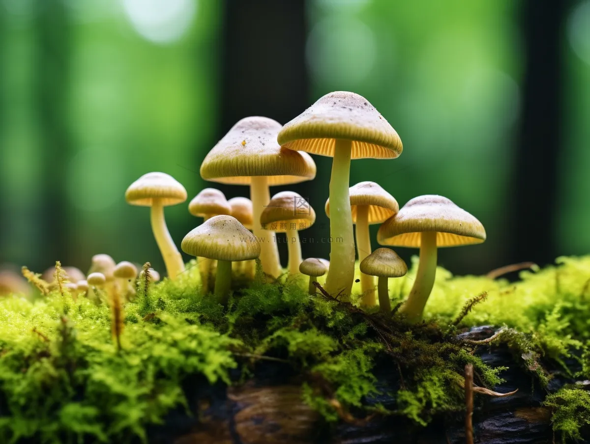 森林蘑菇枯木树干青苔苔藓摄影图
