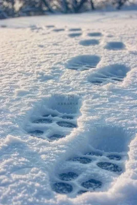 冬天雪地里的脚印蓝白色小雪大雪摄影图