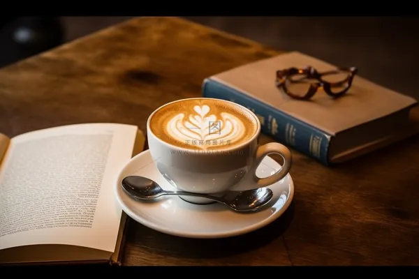 书桌上的咖啡下午茶书本摄影图
