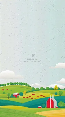 清新山脉草坪点线面扁平屋子树木手绘插画 清新山脉草坪点线面扁平屋子树木手绘插画