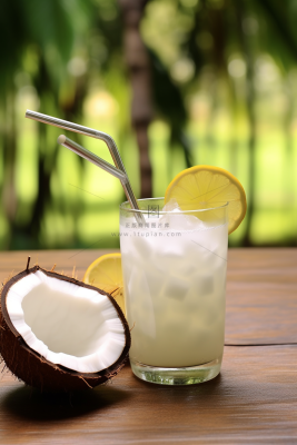 夏日椰汁椰子果汁摄影图