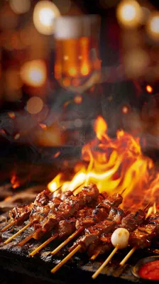 中餐美食烧烤烤串火焰摄影图背景